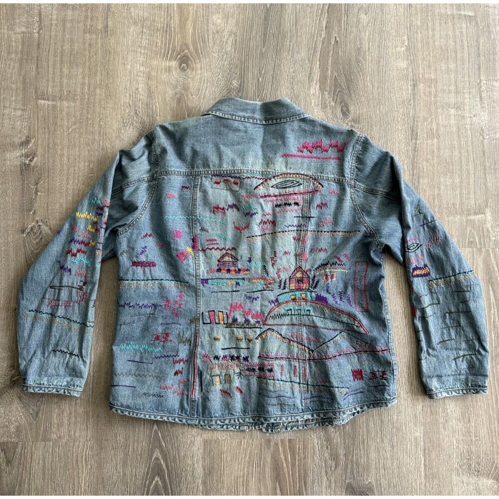 Vintage Chicos Jacket Women's Embroidered Denim Multicolor Chico's Sz 3 (XL/16) - Picture 3 of 8